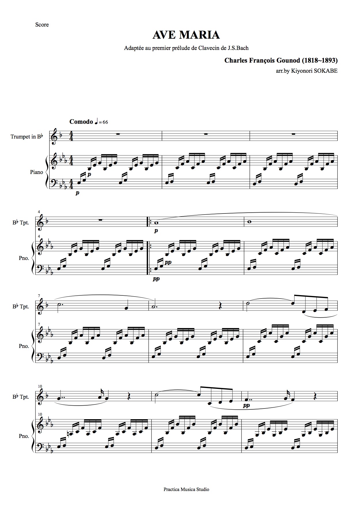 Ave Maria (Gounod) low version (GOUNOD) Keyboard/Wind Duo for Trumpet ...